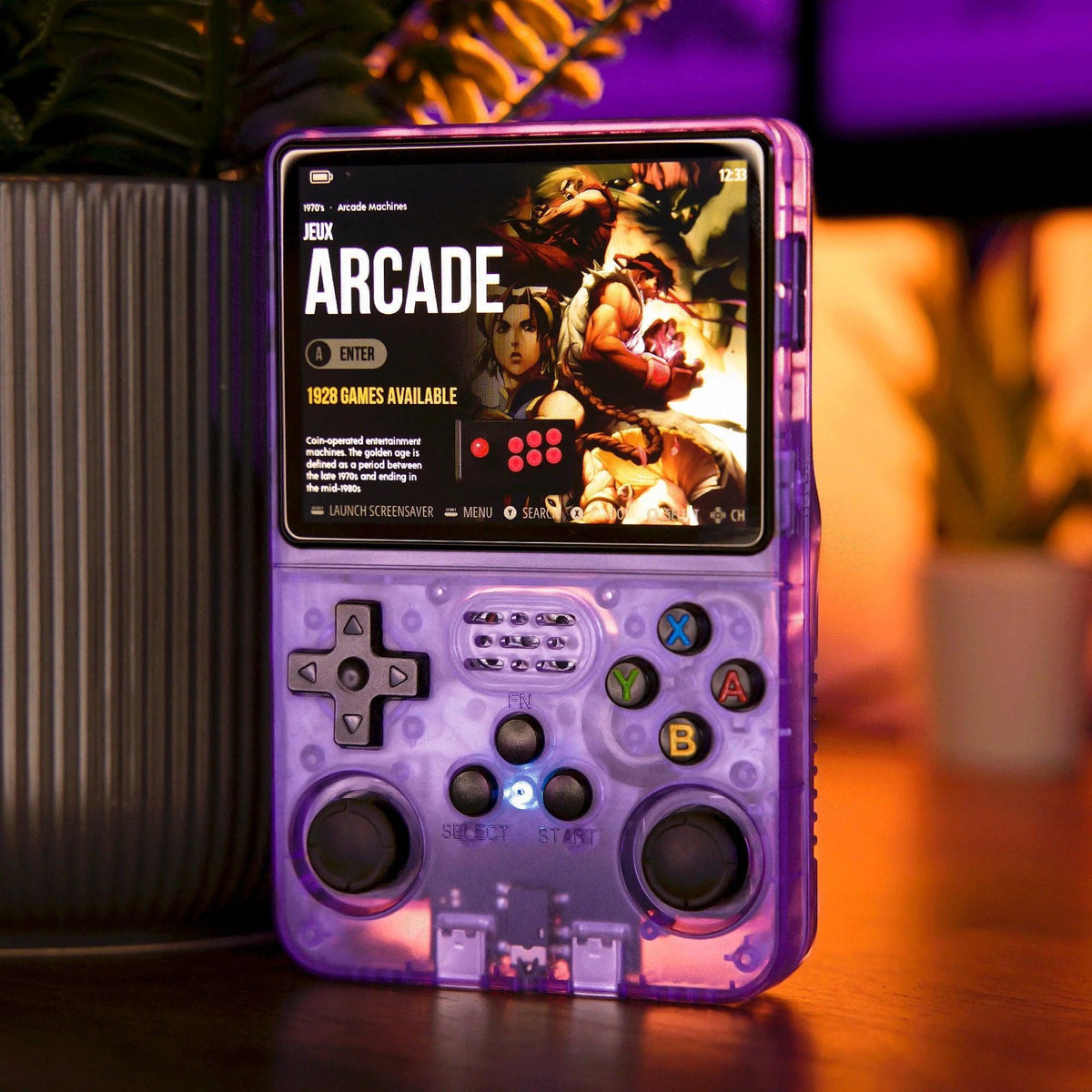 Console rétrogaming portable Retro One™ V — couleur violette, vue de face